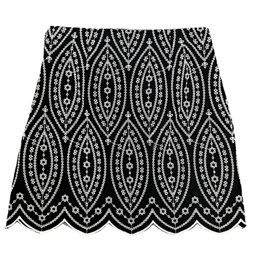 LOFT Black with White Eyelet Embroidered Scalloped Skirt
